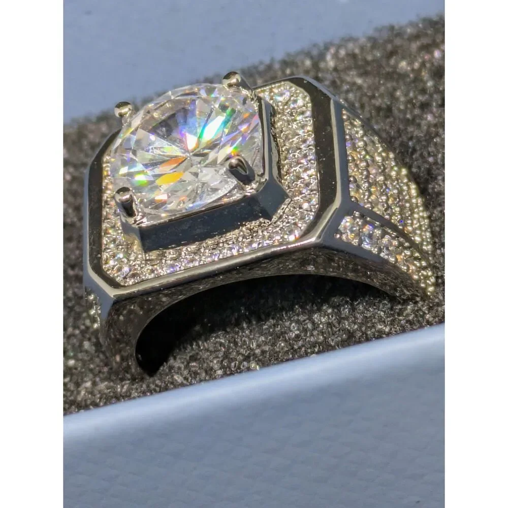 New Mens Iced Out Square Statement Moissanite Accent Ring Adjustable Size 10-12